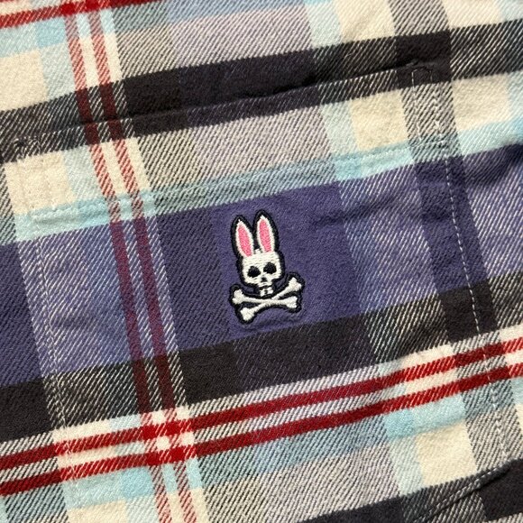 Psycho Bunny Men's Flannel Shirt - Purple Plaid - Picture 4 of 7
